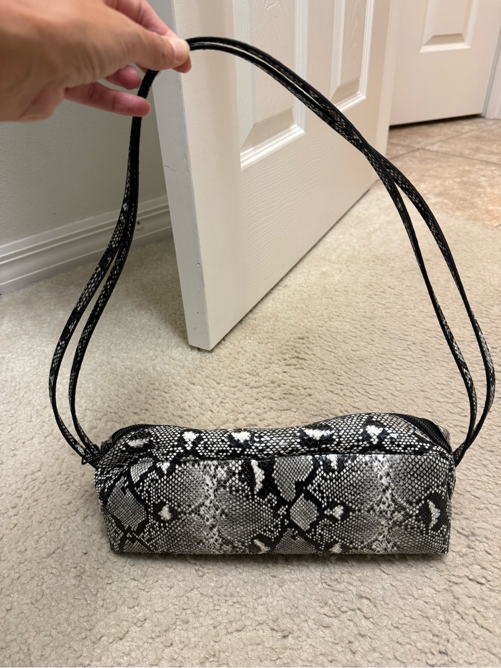 Zara Snake-Print Mini Shoulder Bag - Black & Gray